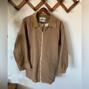 Vintage 70s Retro Coat with Corduroy Collar Velvety Soft Mens Large Vintage Coat